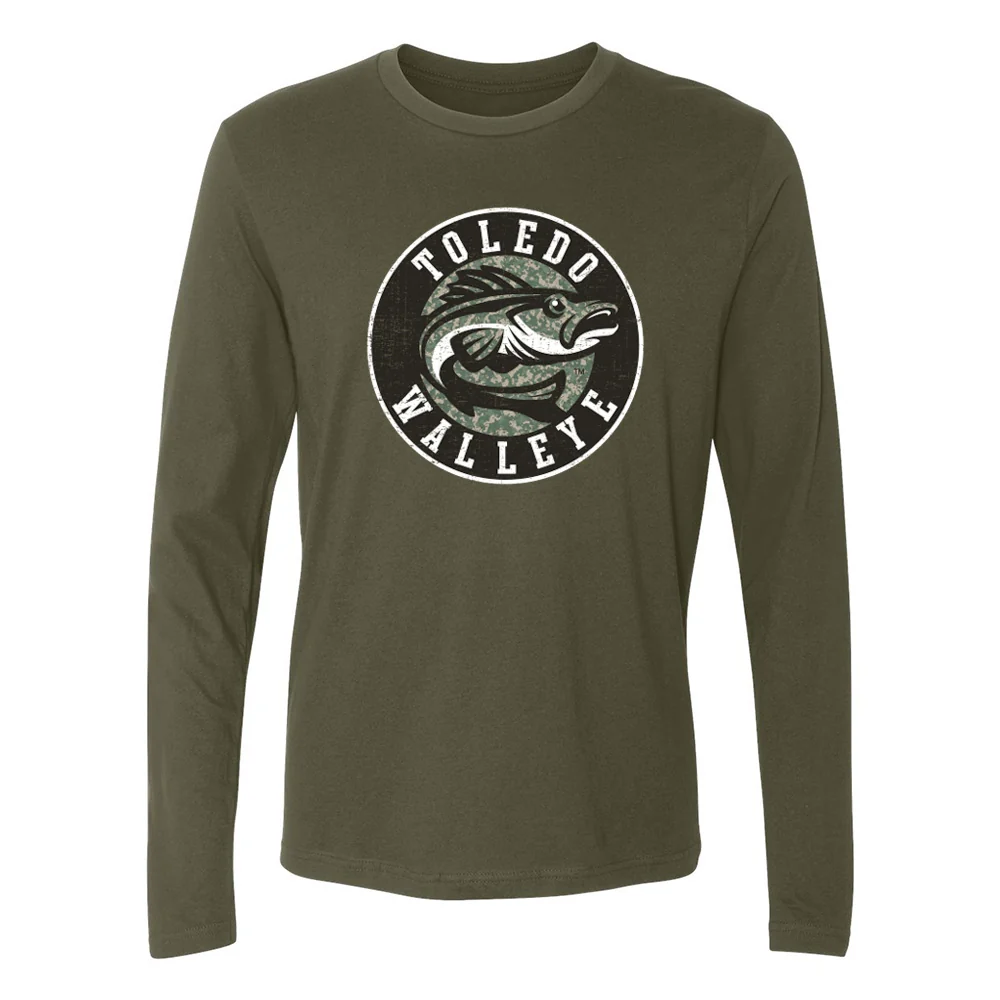 Toledo Walleye Retro Crest Camo 108 Long Sleeve T